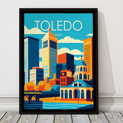 Toledo Ohio Retro Art Print, Toledo City Wall Art, Floating Framed Canvas Print, Framed Picture, Painting Canvas