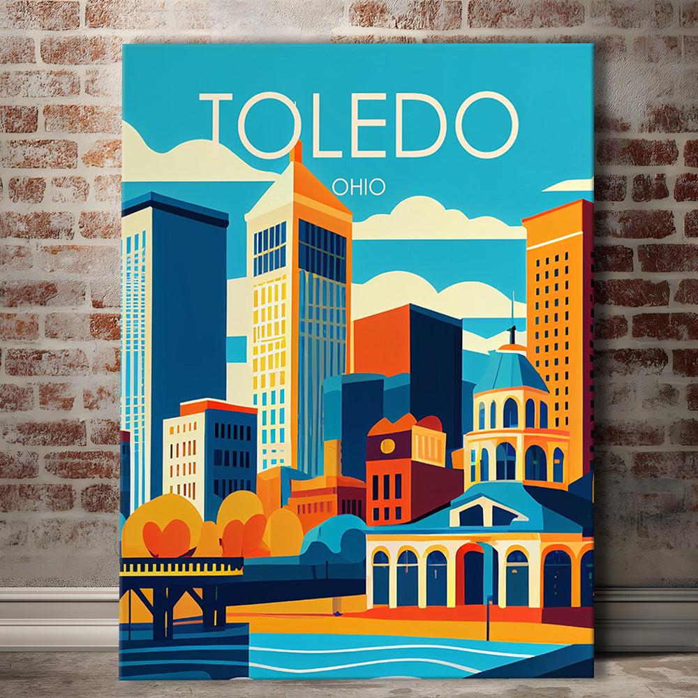 Toledo Ohio Retro Art Print, Toledo City Wall Art, Canvas Print, Painting Canvas, Living Room Decor