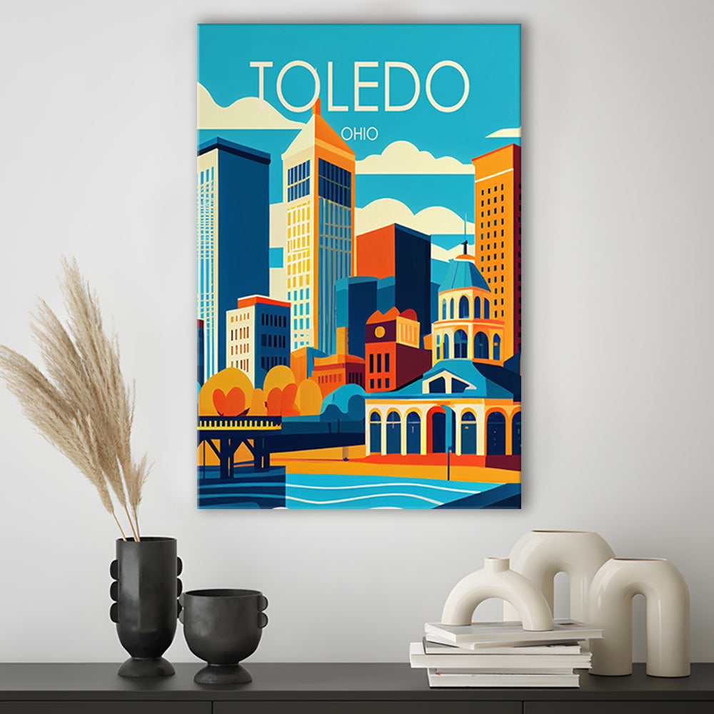 Toledo Ohio Retro Art Print, Toledo City Wall Art, Canvas Print, Painting Canvas, Living Room Decor