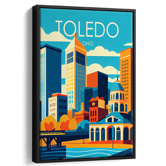 Toledo Ohio Retro Art Print, Toledo City Wall Art, Floating Framed Canvas Print, Framed Picture, Painting Canvas