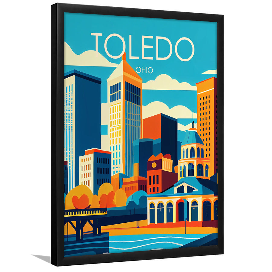 Toledo Ohio Retro Art Print, Toledo City Wall Art, Framed Art Print, Picture Framed, Painting Art
