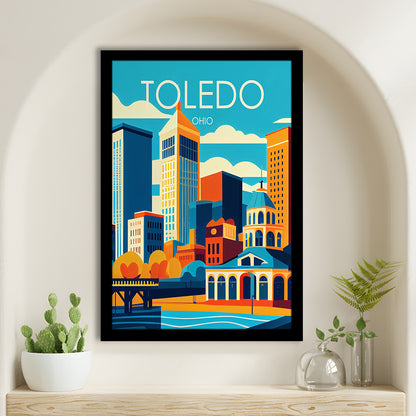Toledo Ohio Retro Art Print, Toledo City Wall Art, Framed Art Print, Picture Framed, Painting Art