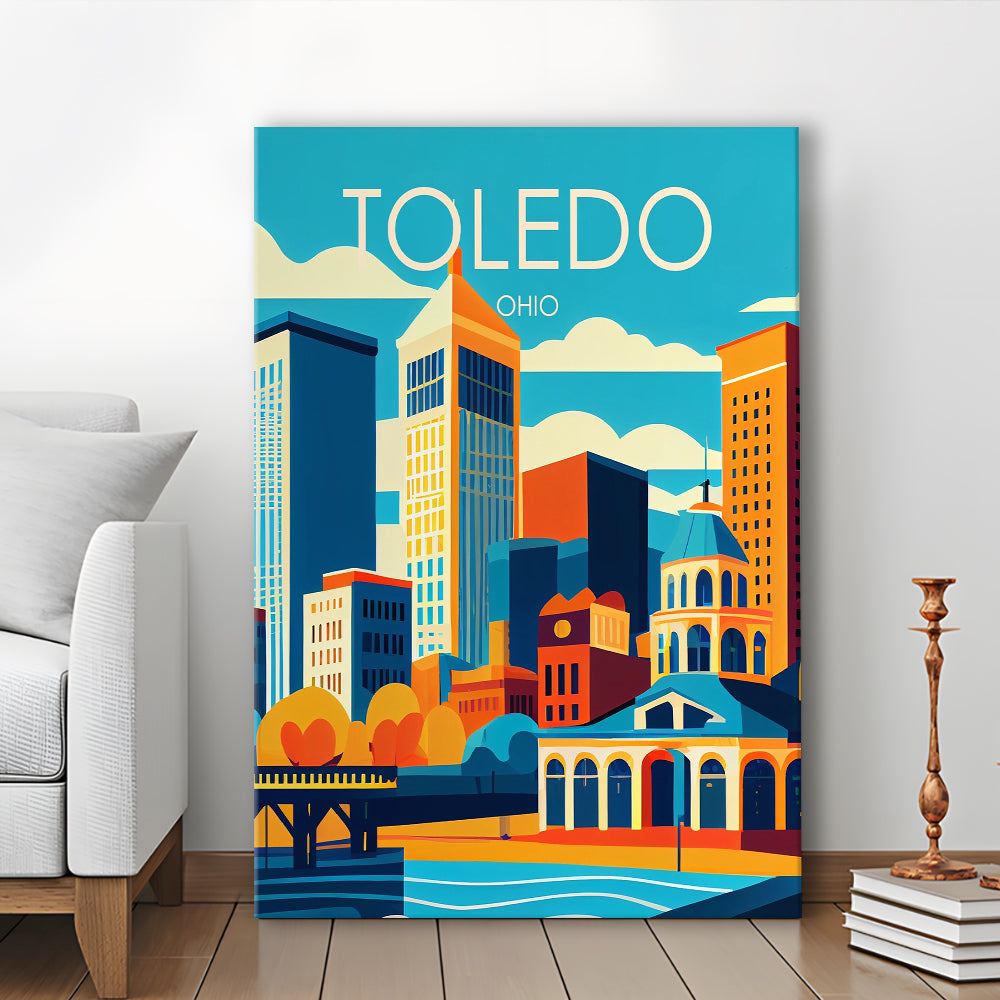 Toledo Ohio Retro Art Print, Toledo City Wall Art, Canvas Print, Painting Canvas, Living Room Decor