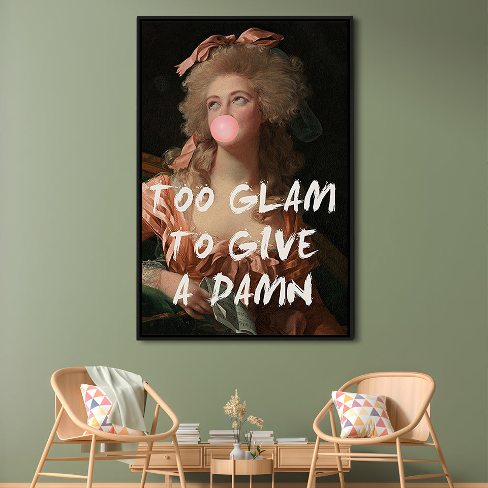 Too Glam Quote Print Feminine Altered Art Orange Wall Wall Art Pink Decor, Framed Canvas Prints Wall Art