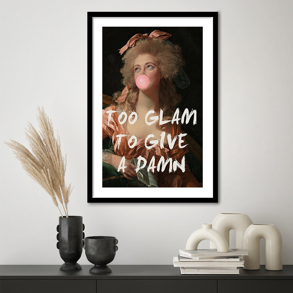 Too Glam Quote Print Feminine Altered Art Orange Wall Wall Art Pink Decor, Framed Art Prints White Border Wall Decor