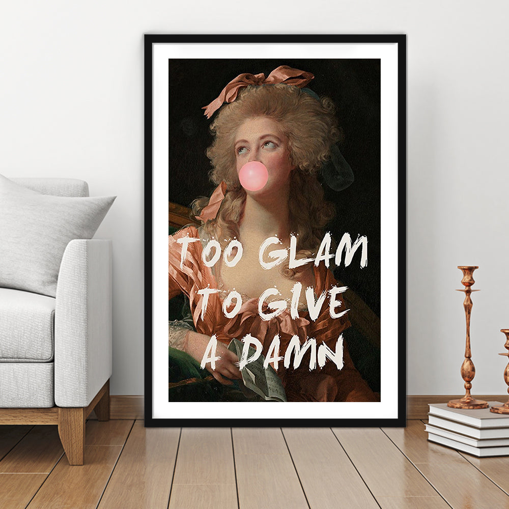 Too Glam Quote Print Feminine Altered Art Orange Wall Wall Art Pink Decor, Framed Art Prints White Border Wall Decor