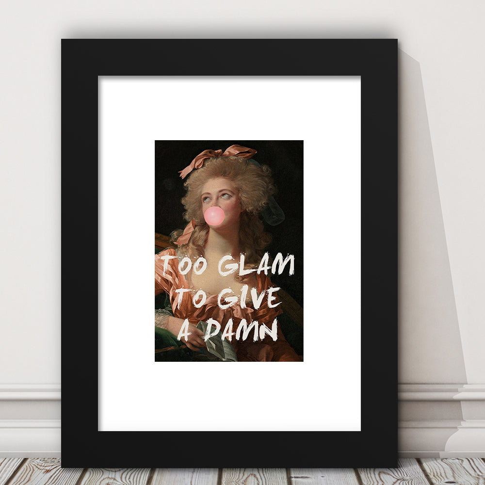 Too Glam Quote Print Feminine Altered Art Orange Wall Wall Art Pink Decor, Framed Art Prints White Border Wall Decor