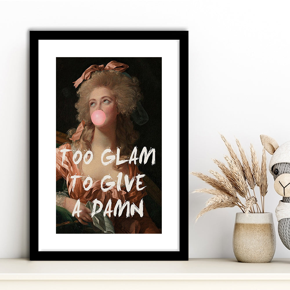 Too Glam Quote Print Feminine Altered Art Orange Wall Wall Art Pink Decor, Framed Art Prints White Border Wall Decor