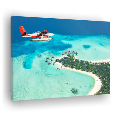 Top View of a Tropical Island Flying Seaplane Wall Art, Seaplane Wall Decor, Seaplane Art, Cavas Print Wall Art Hom Decor