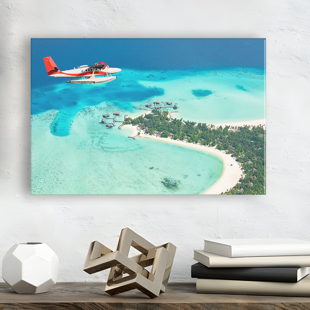 Top View of a Tropical Island Flying Seaplane Wall Art, Seaplane Wall Decor, Seaplane Art, Cavas Print Wall Art Hom Decor