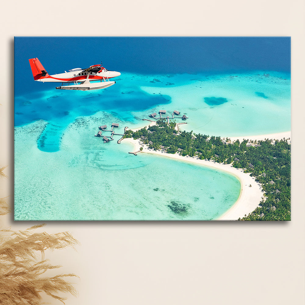Top View of a Tropical Island Flying Seaplane Wall Art, Seaplane Wall Decor, Seaplane Art, Cavas Print Wall Art Hom Decor