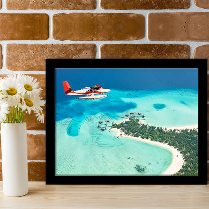 Top View Of A Tropical Island Flying Seaplane Wall Art, Seaplane Wall Decor, Seaplane Art, Framed Art Print, Picture Framed