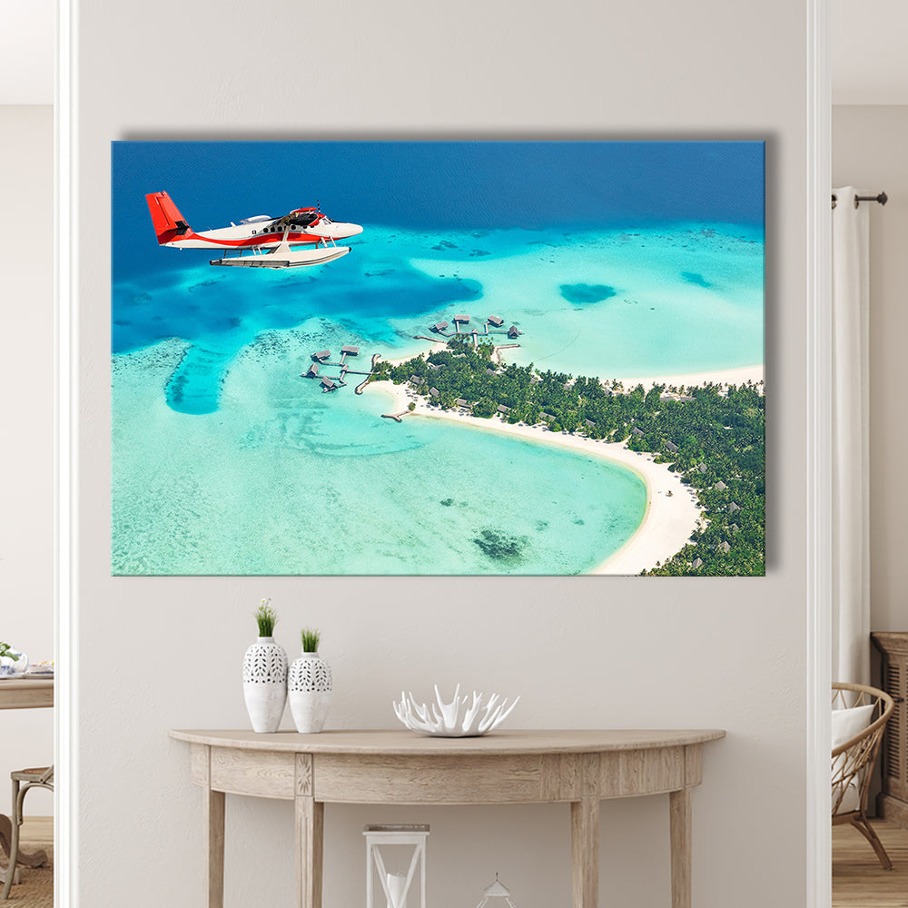 Top View of a Tropical Island Flying Seaplane Wall Art, Seaplane Wall Decor, Seaplane Art, Cavas Print Wall Art Hom Decor
