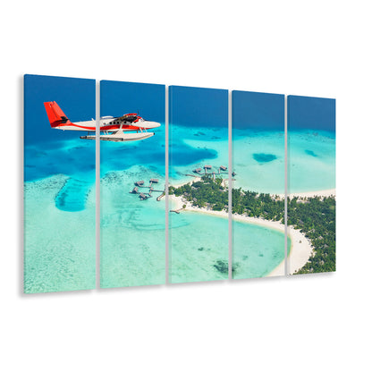Top View of a Tropical Island Flying Seaplane Wall Art, 5 Piece B Extra Large Cavas Print Wall Art Decor