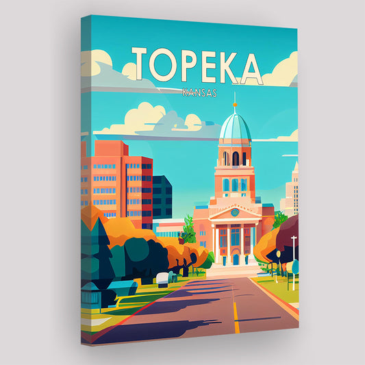 Topeka Kansas Retro Art Print, Topeka City Wall Art, Canvas Print, Painting Canvas, Living Room Decor