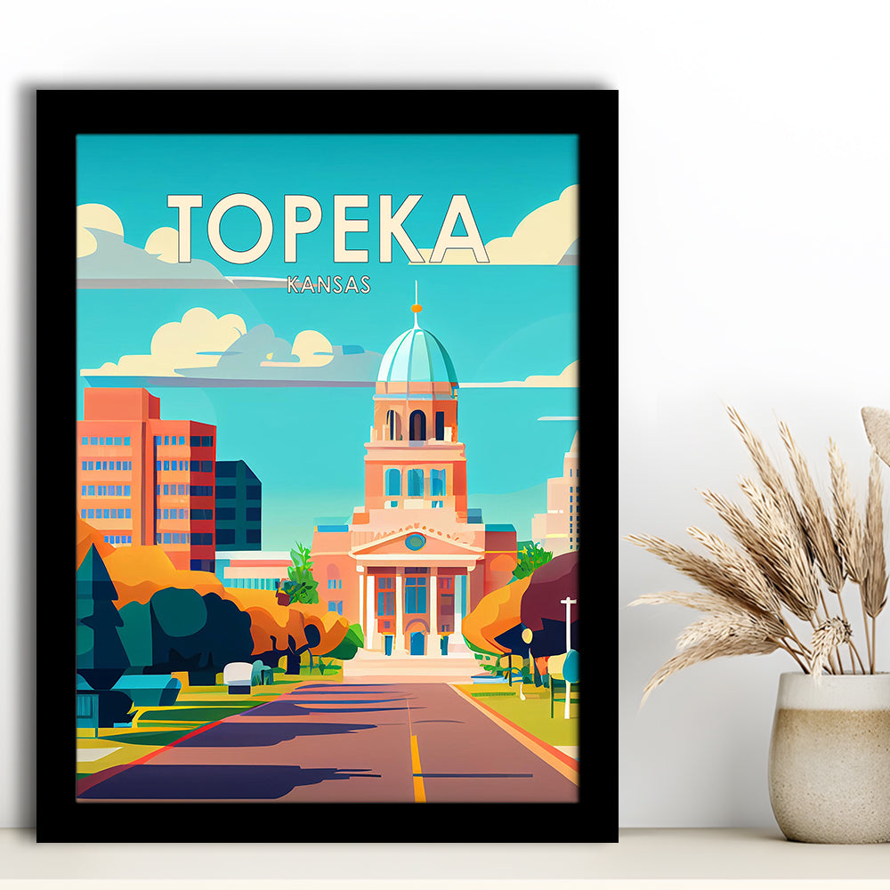 Topeka Kansas Retro Art Print, Topeka City Wall Art, Framed Art Print, Picture Framed, Painting Art