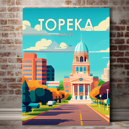 Topeka Kansas Retro Art Print, Topeka City Wall Art, Canvas Print, Painting Canvas, Living Room Decor