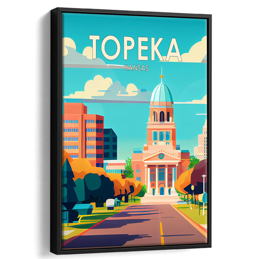 Topeka Kansas Retro Art Print, Topeka City Wall Art, Floating Framed Canvas Print, Framed Picture, Painting Canvas