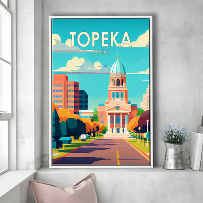 Topeka Kansas Retro Art Print, Topeka City Wall Art, Floating Framed Canvas Print, Framed Picture, Painting Canvas
