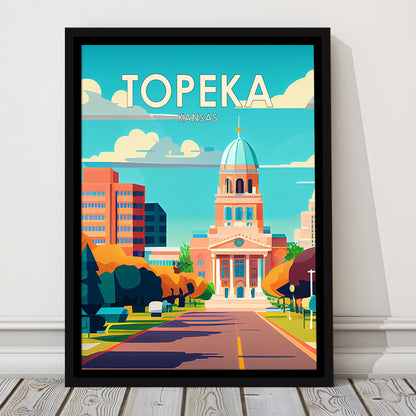 Topeka Kansas Retro Art Print, Topeka City Wall Art, Floating Framed Canvas Print, Framed Picture, Painting Canvas