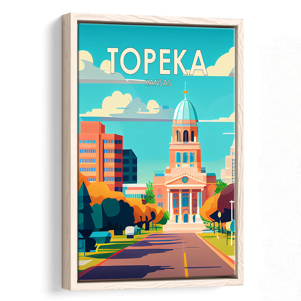 Topeka Kansas Retro Art Print, Topeka City Wall Art, Floating Framed Canvas Print, Framed Picture, Painting Canvas