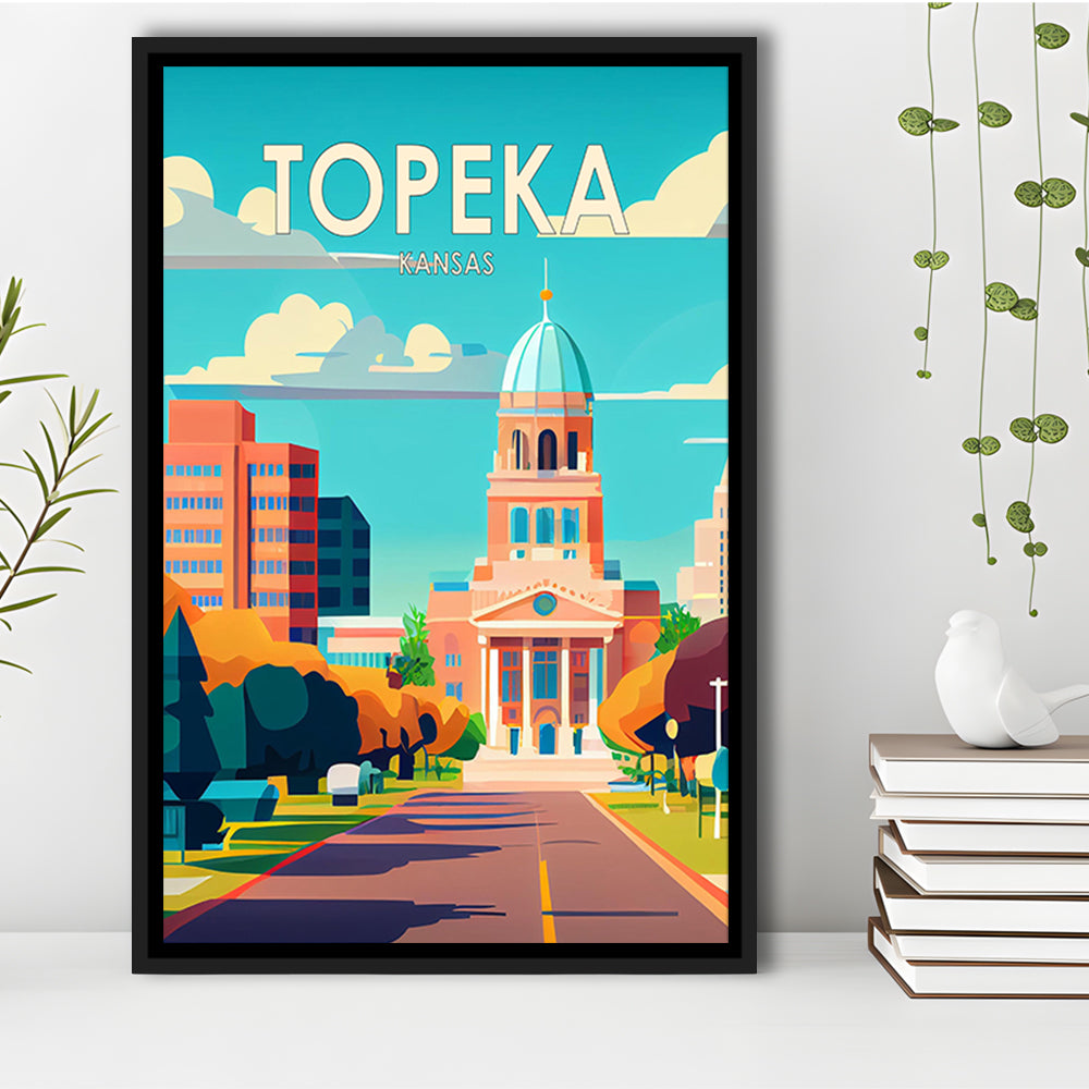 Topeka Kansas Retro Art Print, Topeka City Wall Art, Floating Framed Canvas Print, Framed Picture, Painting Canvas