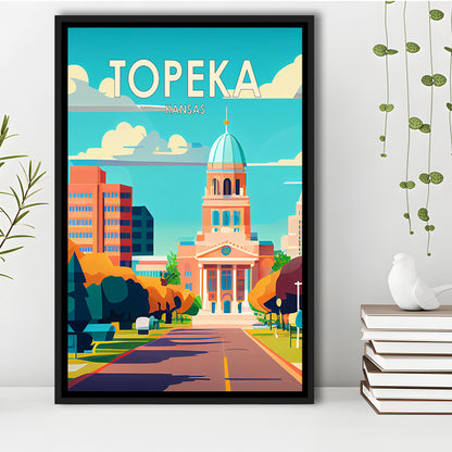 Topeka Kansas Retro Art Print, Topeka City Wall Art, Floating Framed Canvas Print, Framed Picture, Painting Canvas