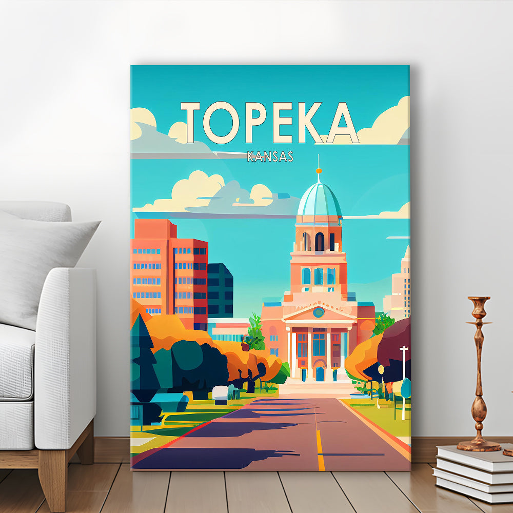 Topeka Kansas Retro Art Print, Topeka City Wall Art, Canvas Print, Painting Canvas, Living Room Decor