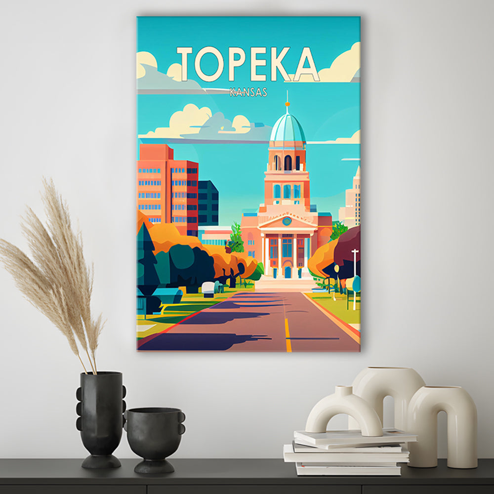 Topeka Kansas Retro Art Print, Topeka City Wall Art, Canvas Print, Painting Canvas, Living Room Decor