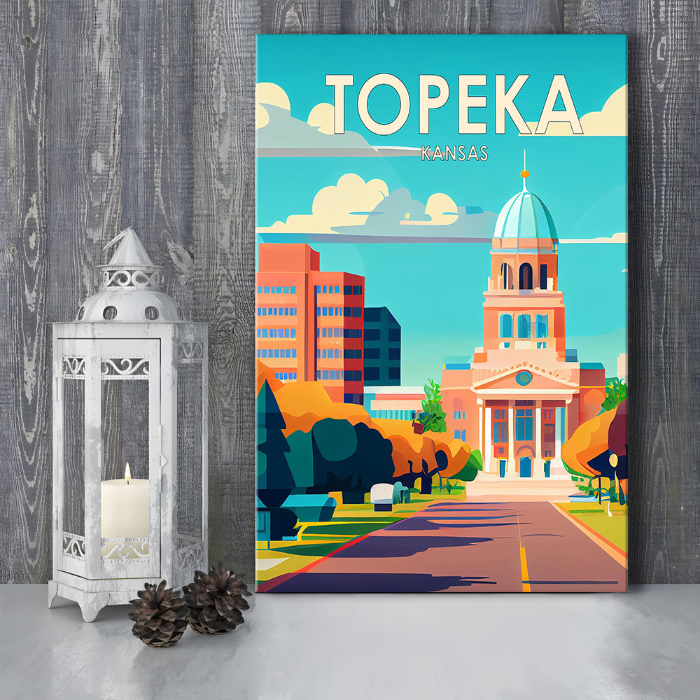 Topeka Kansas Retro Art Print, Topeka City Wall Art, Canvas Print, Painting Canvas, Living Room Decor