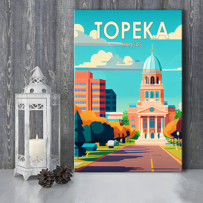 Topeka Kansas Retro Art Print, Topeka City Wall Art, Canvas Print, Painting Canvas, Living Room Decor