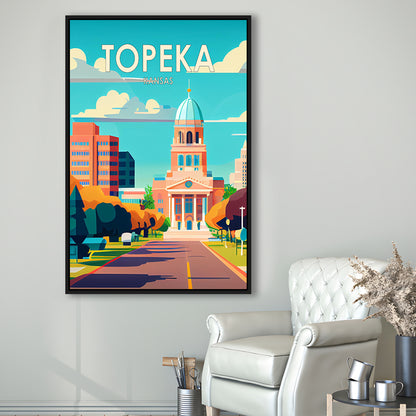 Topeka Kansas Retro Art Print, Topeka City Wall Art, Floating Framed Canvas Print, Framed Picture, Painting Canvas