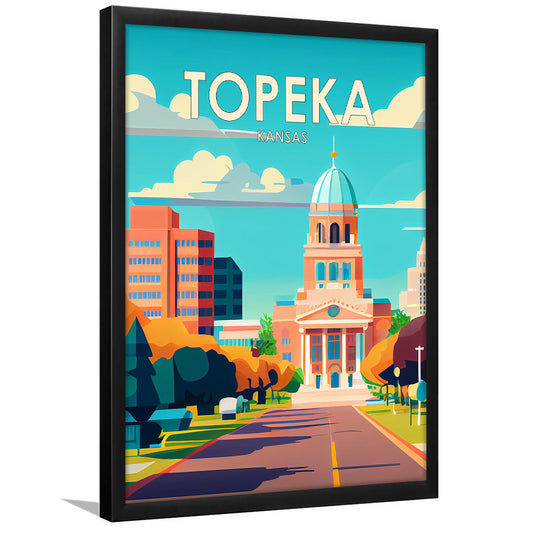 Topeka Kansas Retro Art Print, Topeka City Wall Art, Framed Art Print, Picture Framed, Painting Art