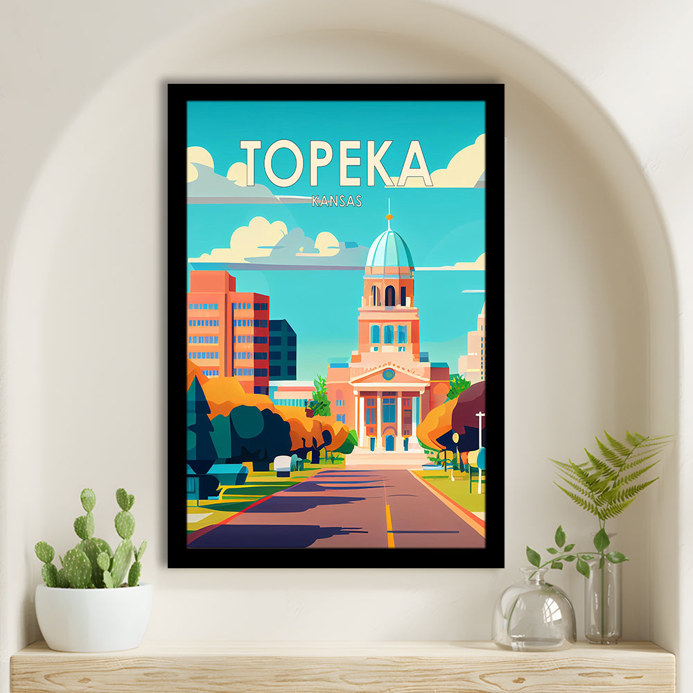 Topeka Kansas Retro Art Print, Topeka City Wall Art, Framed Art Print, Picture Framed, Painting Art