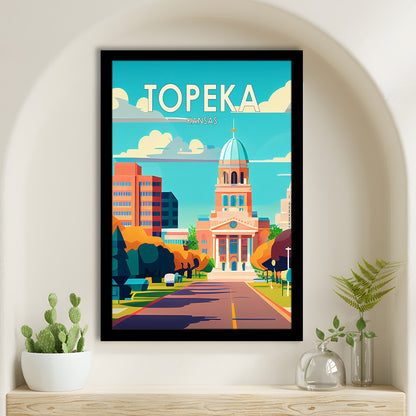 Topeka Kansas Retro Art Print, Topeka City Wall Art, Framed Art Print, Picture Framed, Painting Art