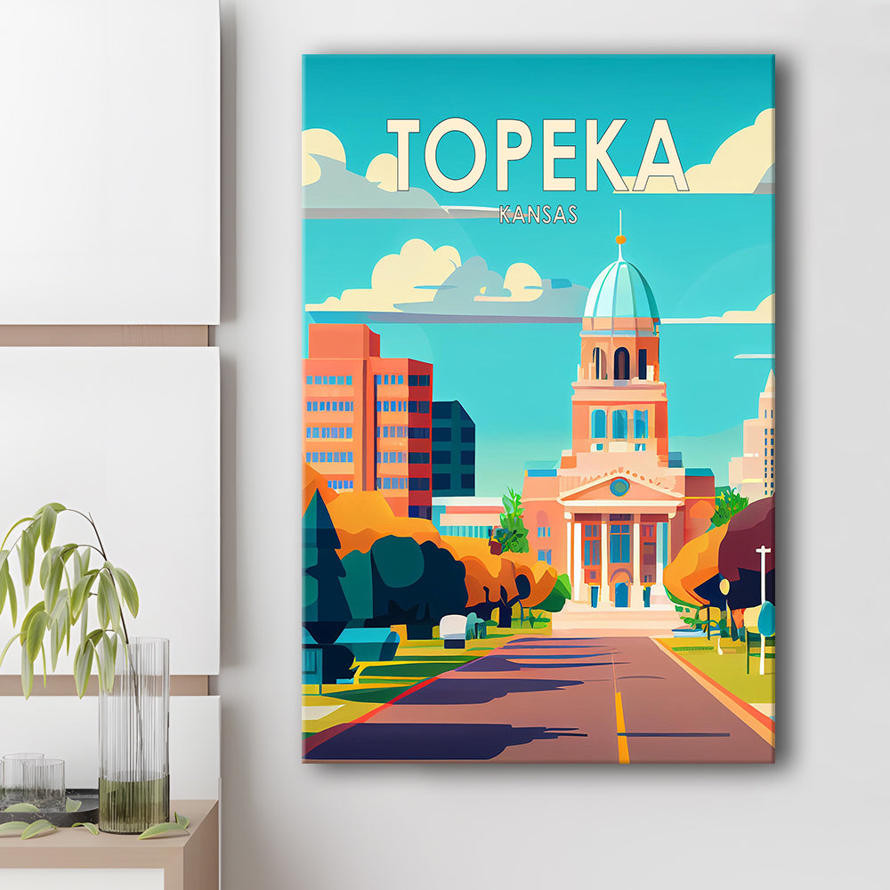 Topeka Kansas Retro Art Print, Topeka City Wall Art, Canvas Print, Painting Canvas, Living Room Decor