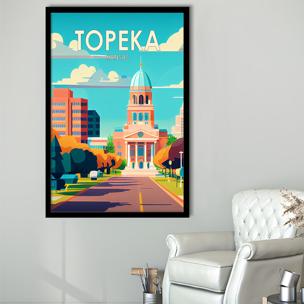 Topeka Kansas Retro Art Print, Topeka City Wall Art, Framed Art Print, Picture Framed, Painting Art