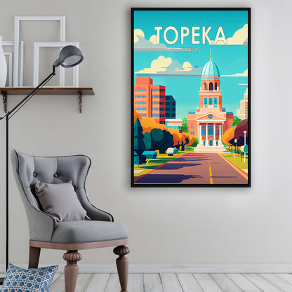 Topeka Kansas Retro Art Print, Topeka City Wall Art, Floating Framed Canvas Print, Framed Picture, Painting Canvas