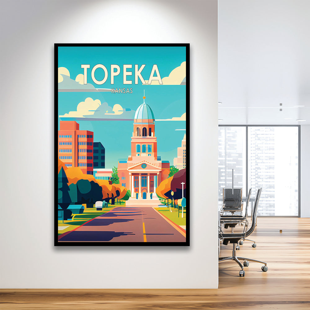 Topeka Kansas Retro Art Print, Topeka City Wall Art, Framed Art Print, Picture Framed, Painting Art