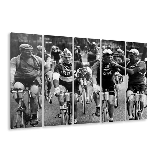 Tour de France Cycling, Black and White, Vintage Photography, man cave decor, 5 Pieces Large Canvas Print