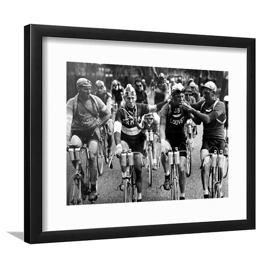 Tour de France Cycling, Black and White, Vintage Photography, man cave decor, Framed Art Print White Border Wall Decor