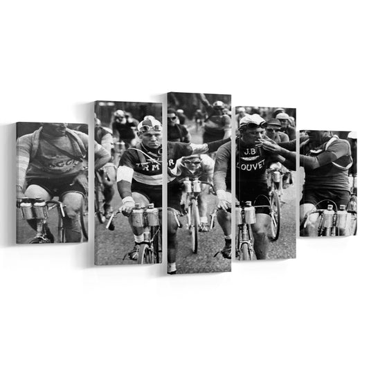 Tour de France Cycling, Black and White, Vintage Photography, man cave decor, Mixed 5 Pieces Canvas Print