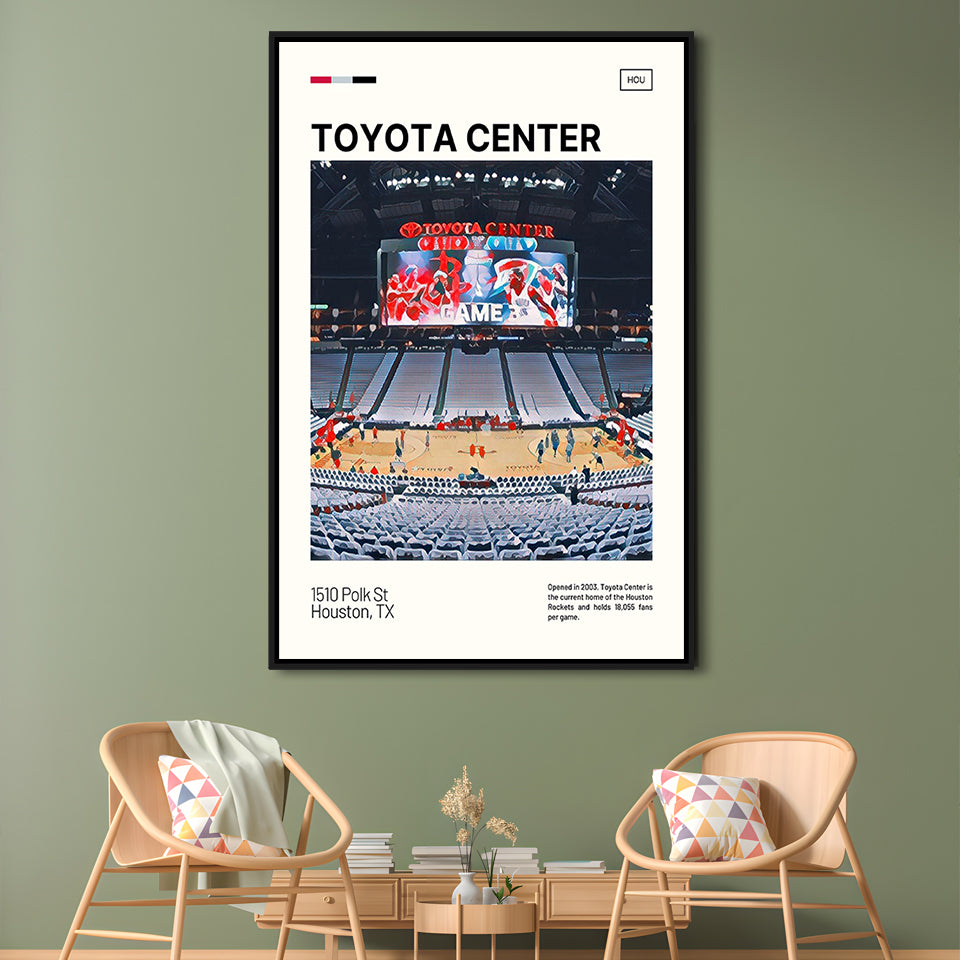 Toyota Center Print, Houston Rockets Stadium Canvas Art, Man Cave Gift, Floating Framed Canvas Print Wall Art