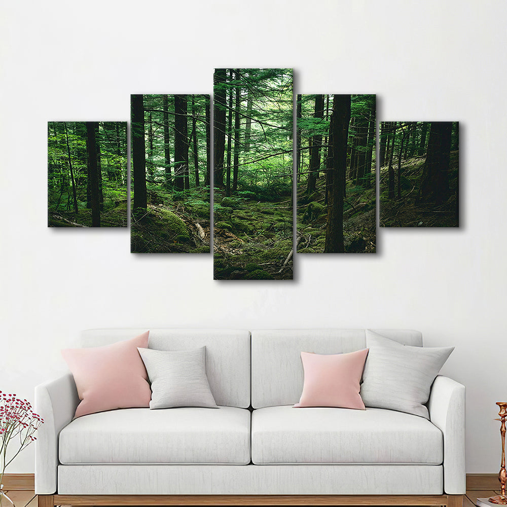 Tree canvas print Forest wall decor Large tree art, 5 Panel Mixed Canvas Print Wall Art, Large Canvas