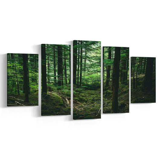 Tree canvas print Forest wall decor Large tree art, 5 Panel Mixed Canvas Print Wall Art, Large Canvas