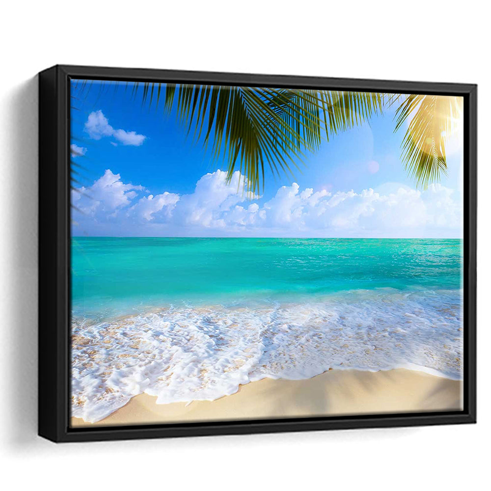 Tropical Island Beach, Large Canvas Print, Ocean Extra Large Art, Framed Cavas Print, Floating Frame