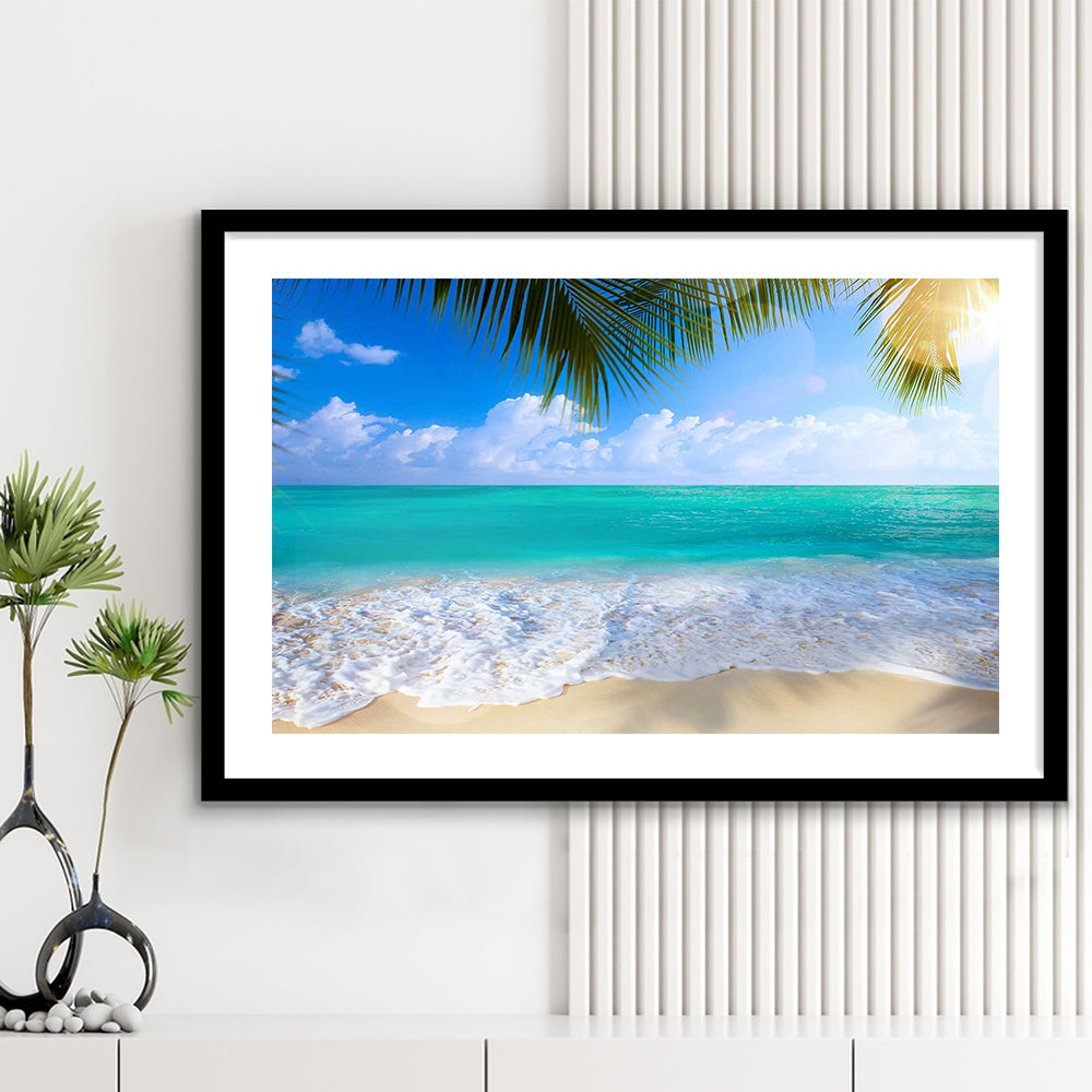 Tropical Island Beach, Large Art Print, Ocean Extra Large Art, Beach Sea Wall Decor, Framed Art Print White Border