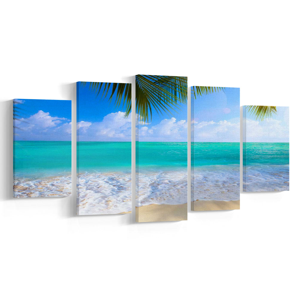 Tropical Island Beach, Large Canvas Print, Ocean Extra Large Art, Canvas Beach Sea, 5 Piece Large Cavas Print Wall Art