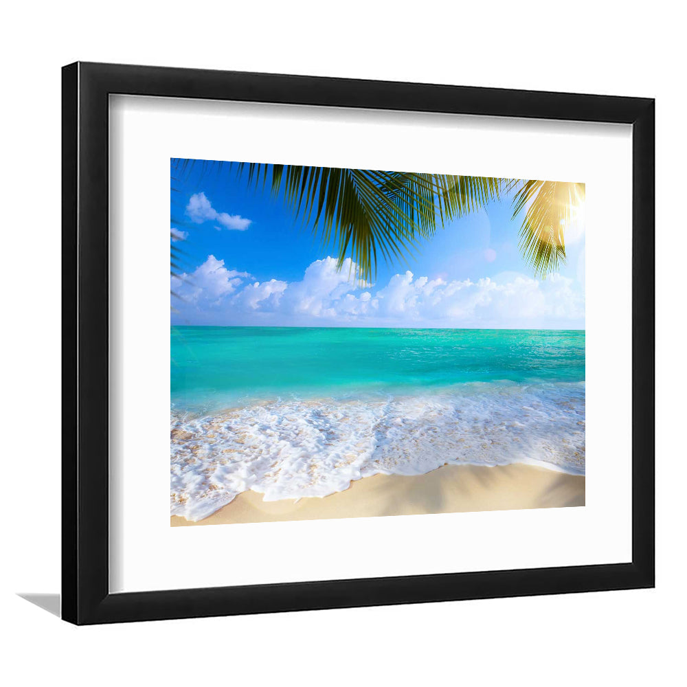 Tropical Island Beach, Large Art Print, Ocean Extra Large Art, Beach Sea Wall Decor, Framed Art Print White Border