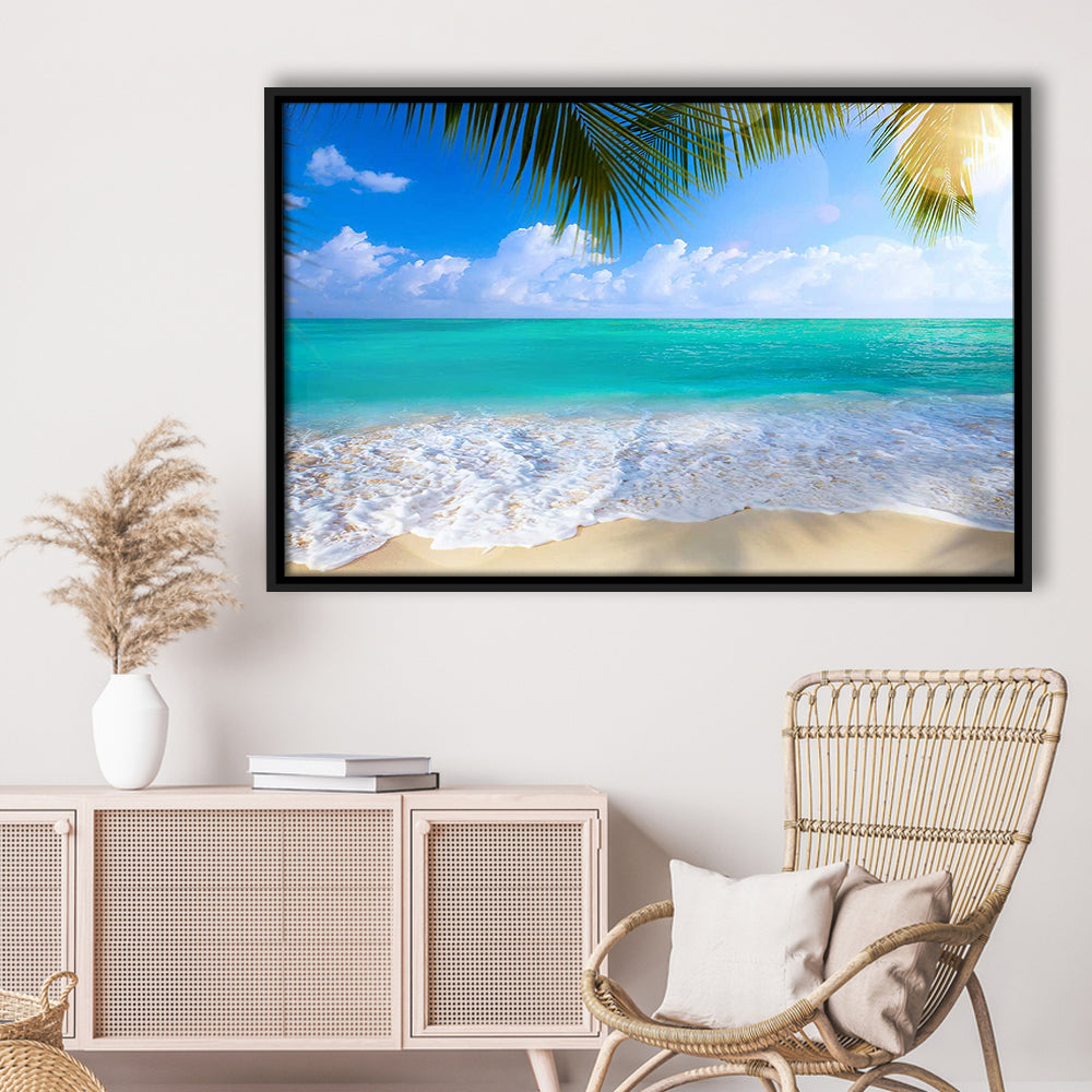 Tropical Island Beach, Large Canvas Print, Ocean Extra Large Art, Framed Cavas Print, Floating Frame